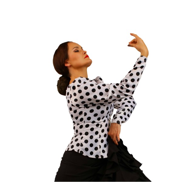 Flamenco Top - White - Polka Dots- Puff Sleeves - ALBOREA 03