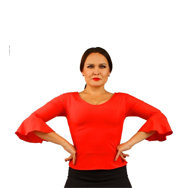Flamenco Top - Red - 3/4 Ruffle Sleeves - ALEGRIA 02