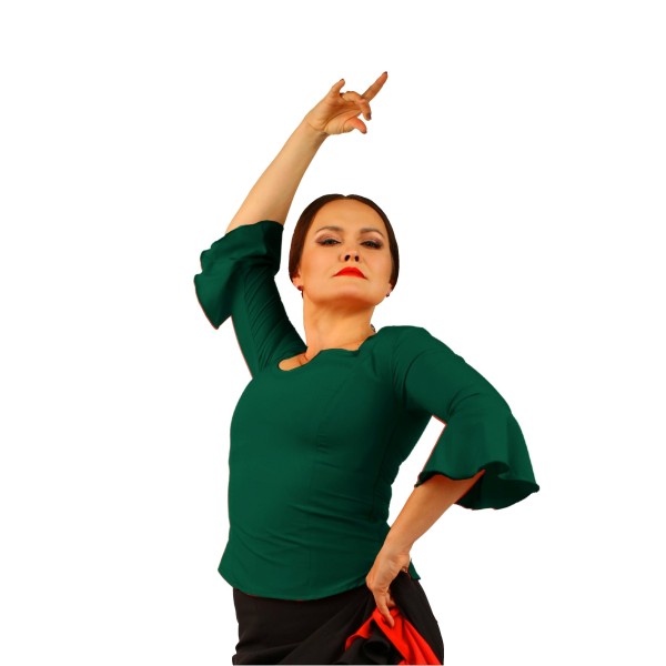 Flamenco Top - Green - 3/4 Ruffle Sleeves - ALEGRIA 07