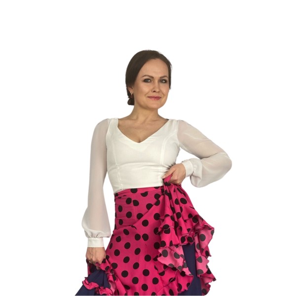 Flamenco Top - White - Long Chiffon Sleeves - SIGUIRIYA 03