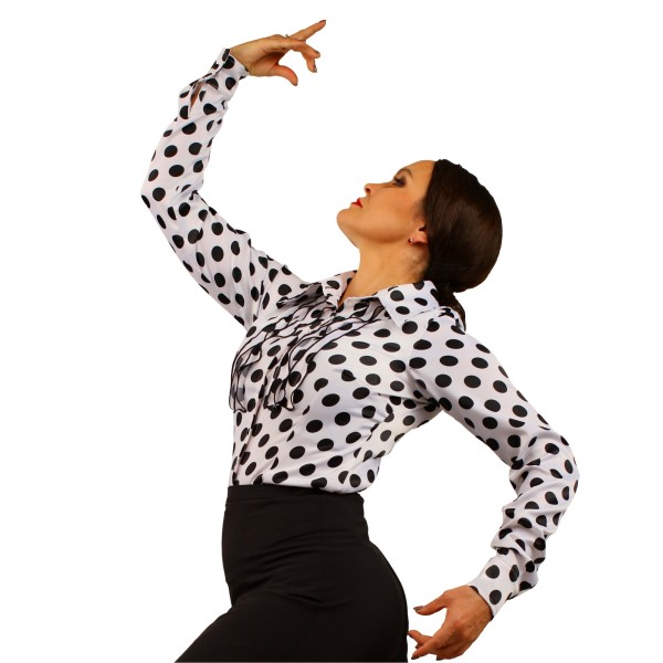 Flamenco Shirt - White - Polka Dots - Long Sleeves - SOLEA 03