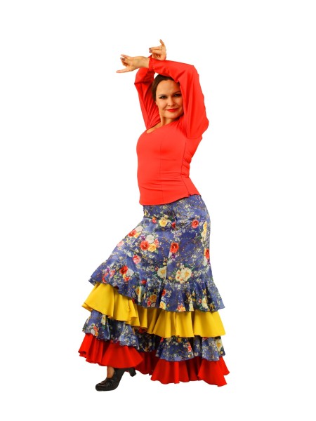Flamenco Skirt - Dark Blue -  Multicoloured - Flowers - Ruffles - ALEGRIA 06