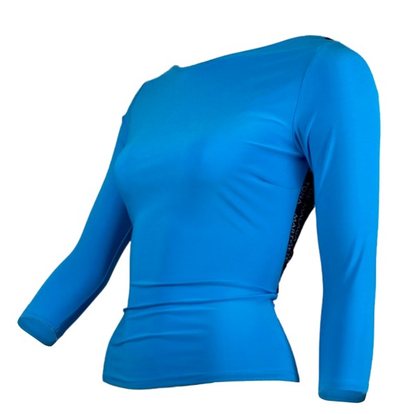 Backless blue top from elastic fabric MILONGA 04