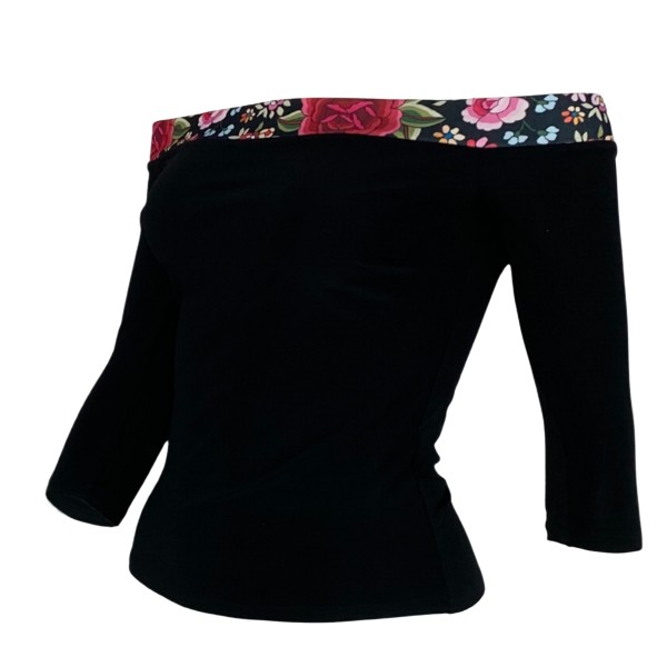 Off-shoulder black top from elastic fabric ZORONGO 01