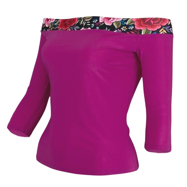 Off-shoulder pink top from elastic fabric ZORONGO 02