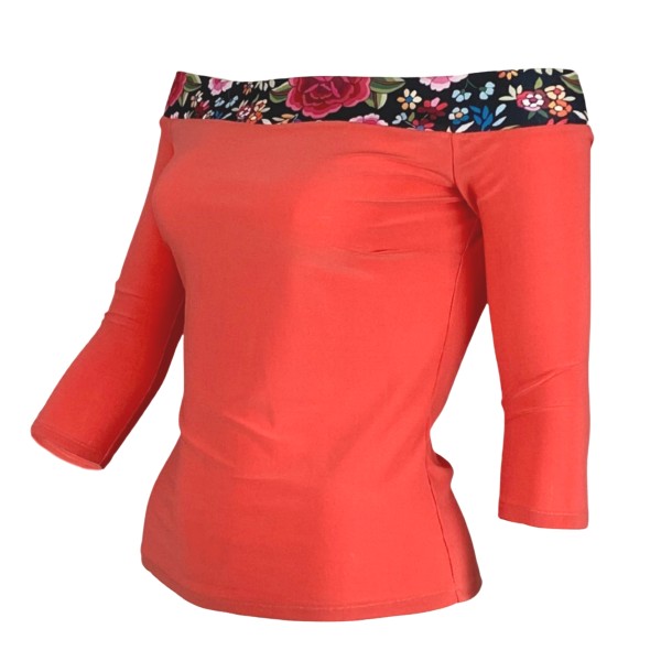 Off-shoulder orange top from elastic fabric ZORONGO 03