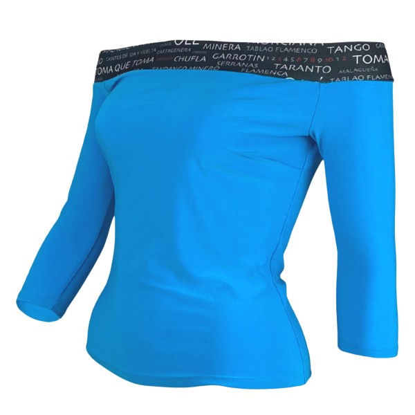 Off-shoulder blue top from elastic fabric ZORONGO 04